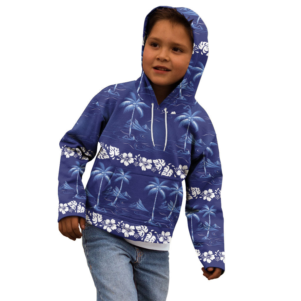 Blue Hawaii Palm Tree Hibiscus Kid Hoodie Fantasy Summer Vibe