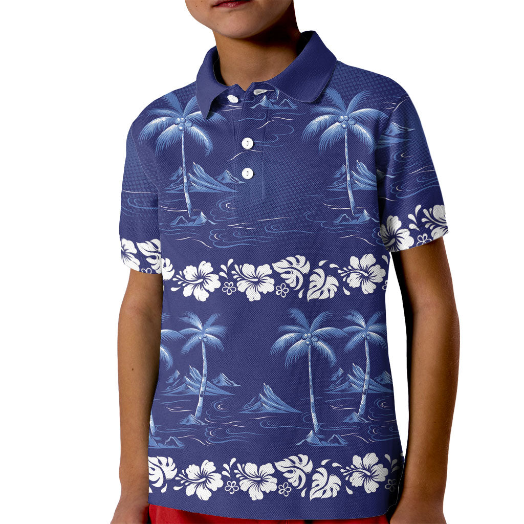 Blue Hawaii Palm Tree Hibiscus Kid Polo Shirt Fantasy Summer Vibe