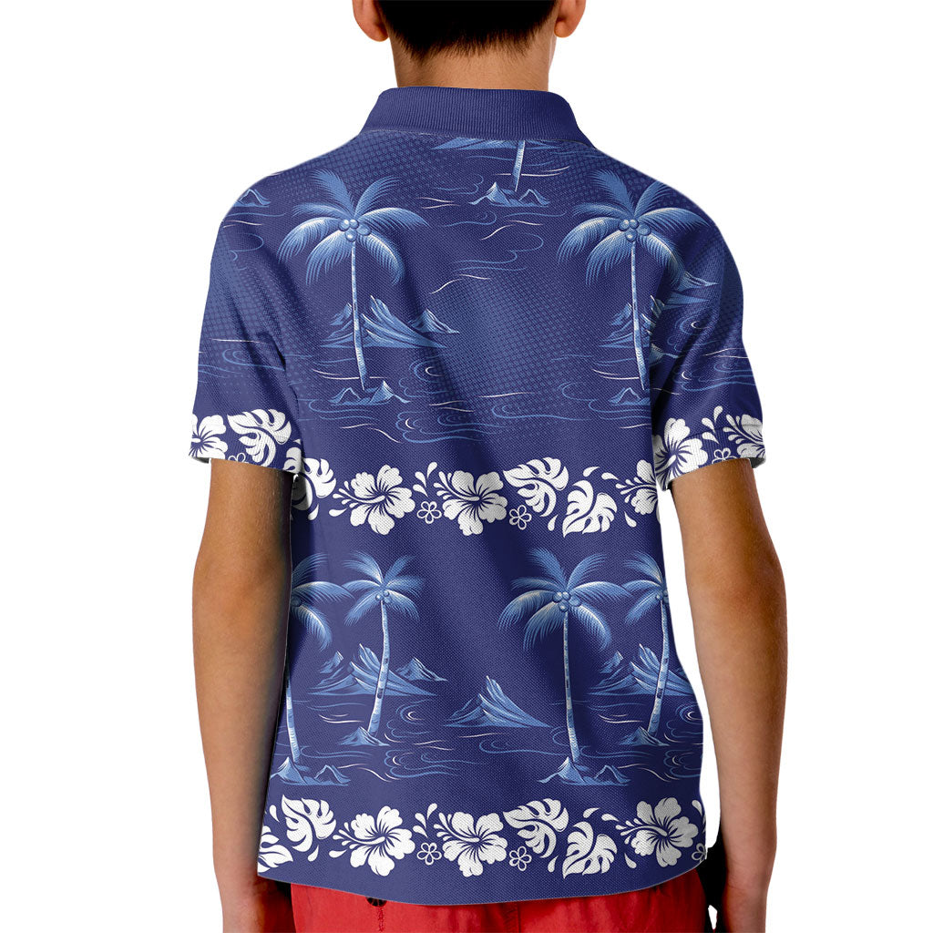 Blue Hawaii Palm Tree Hibiscus Kid Polo Shirt Fantasy Summer Vibe