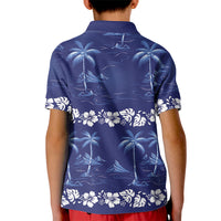 Blue Hawaii Palm Tree Hibiscus Kid Polo Shirt Fantasy Summer Vibe