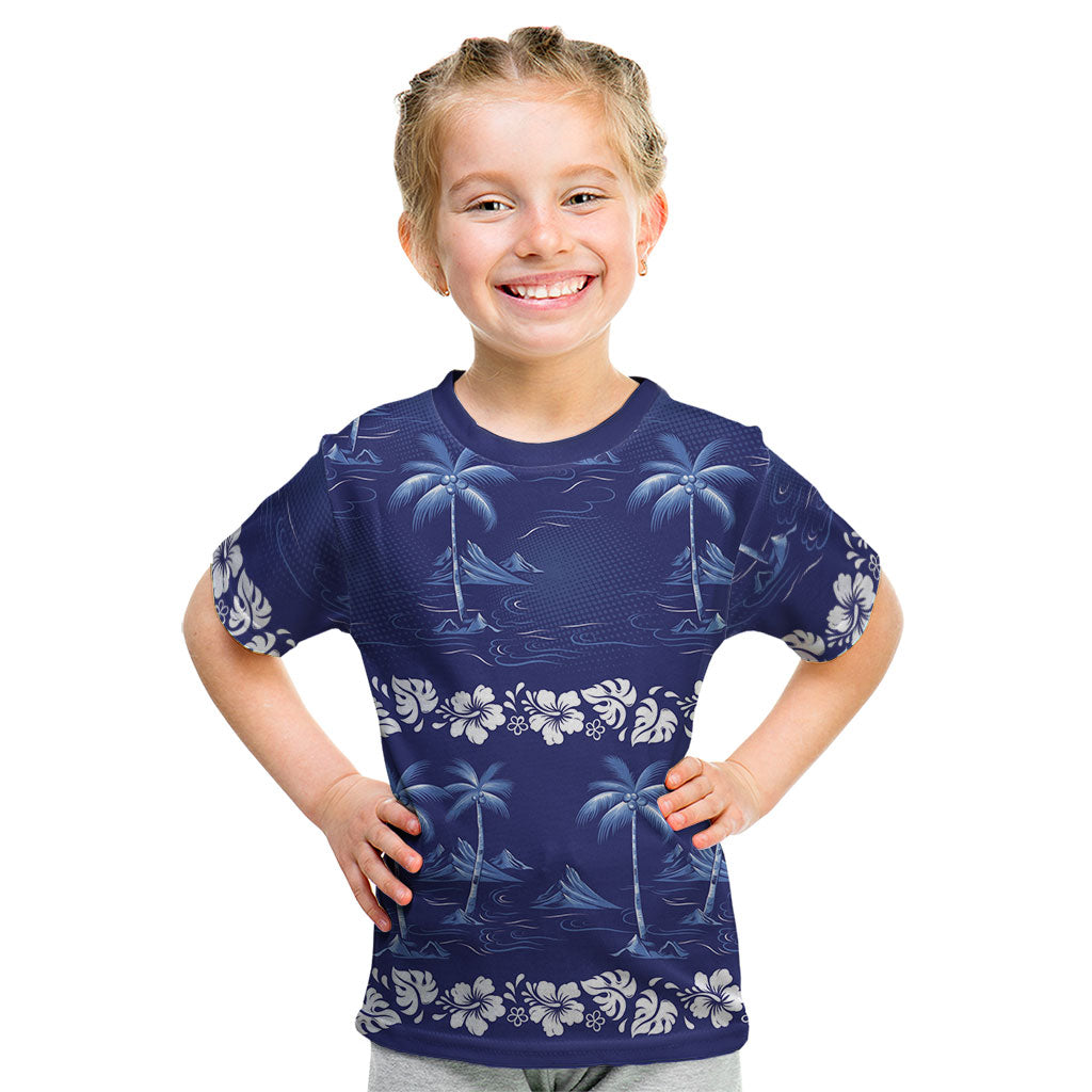 Blue Hawaii Palm Tree Hibiscus Kid T Shirt Fantasy Summer Vibe