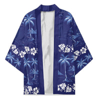 Blue Hawaii Palm Tree Hibiscus Kimono Fantasy Summer Vibe