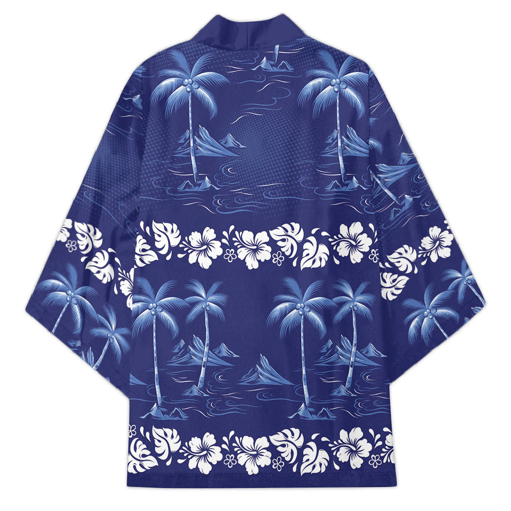 Blue Hawaii Palm Tree Hibiscus Kimono Fantasy Summer Vibe