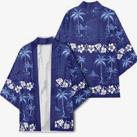 Blue Hawaii Palm Tree Hibiscus Kimono Fantasy Summer Vibe