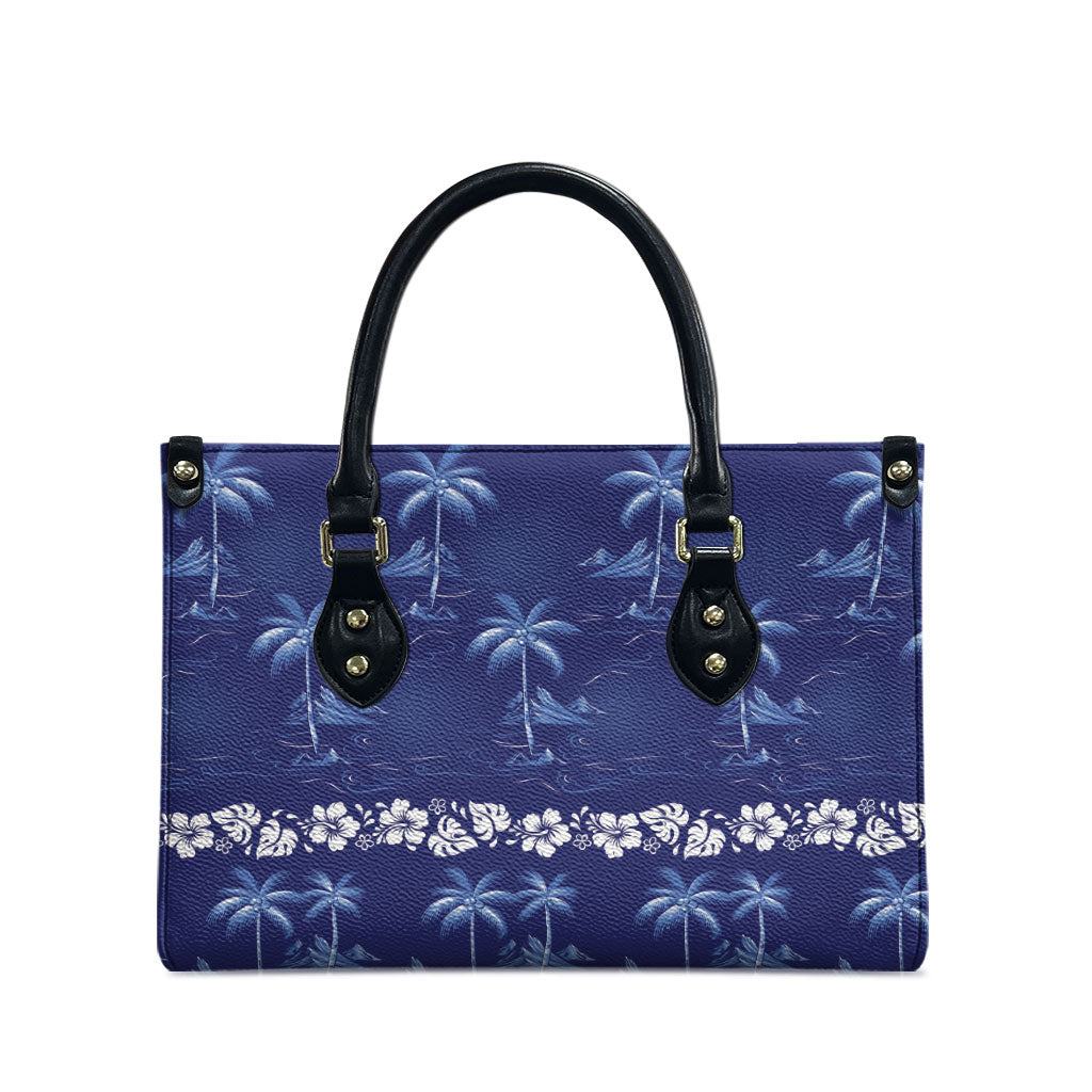 Blue Hawaii Palm Tree Hibiscus Leather Bag Fantasy Summer Vibe