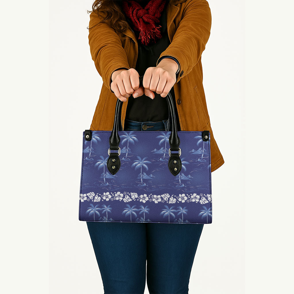 Blue Hawaii Palm Tree Hibiscus Leather Bag Fantasy Summer Vibe
