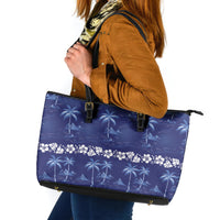 Blue Hawaii Palm Tree Hibiscus Leather Tote Bag Fantasy Summer Vibe