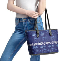 Blue Hawaii Palm Tree Hibiscus Leather Tote Bag Fantasy Summer Vibe
