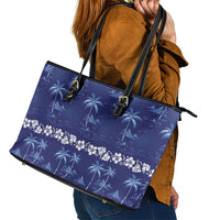 Blue Hawaii Palm Tree Hibiscus Leather Tote Bag Fantasy Summer Vibe