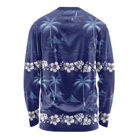 Blue Hawaii Palm Tree Hibiscus Long Sleeve Shirt Fantasy Summer Vibe
