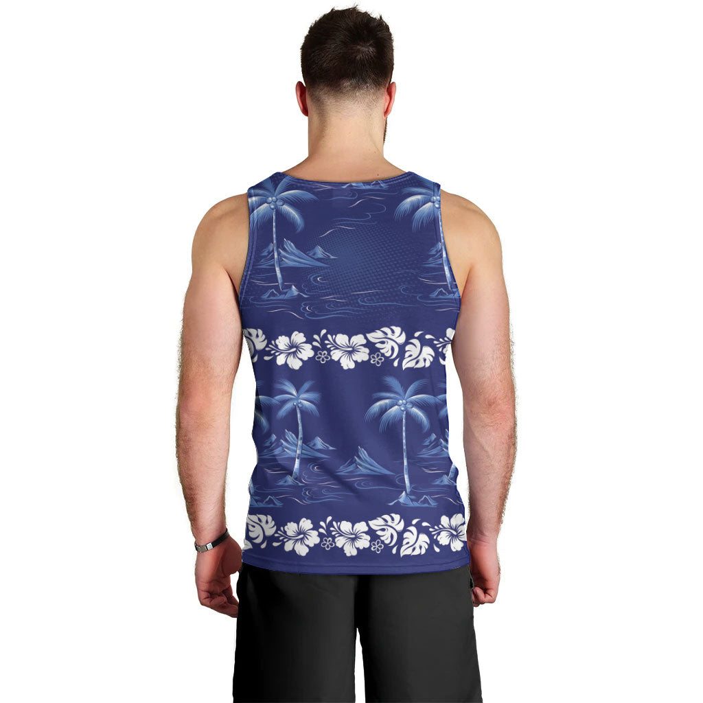 Blue Hawaii Palm Tree Hibiscus Men Tank Top Fantasy Summer Vibe