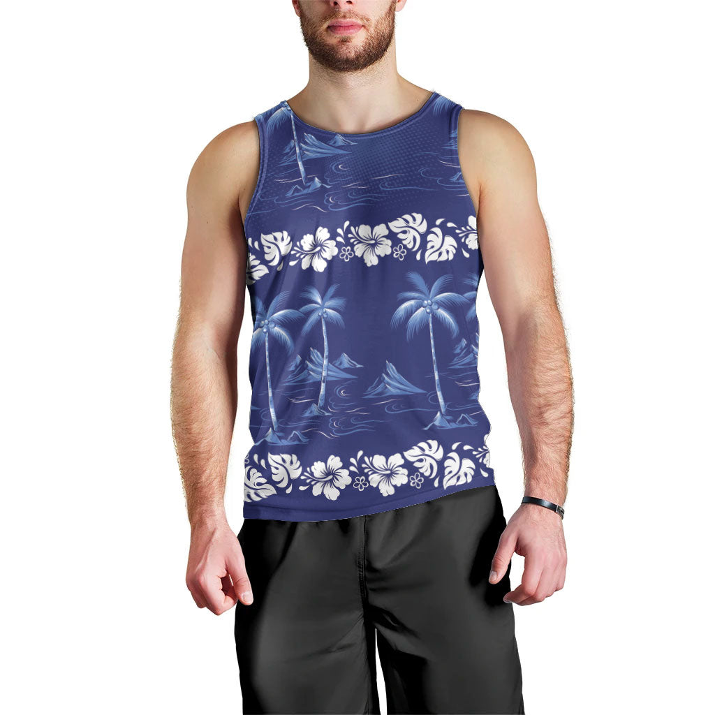 Blue Hawaii Palm Tree Hibiscus Men Tank Top Fantasy Summer Vibe