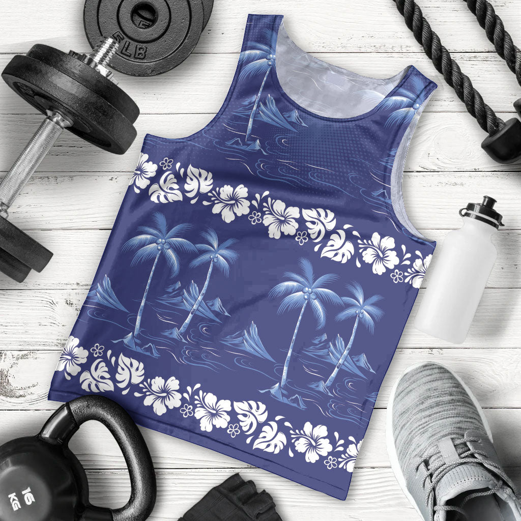 Blue Hawaii Palm Tree Hibiscus Men Tank Top Fantasy Summer Vibe