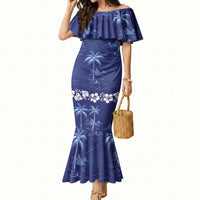Blue Hawaii Palm Tree Hibiscus Mermaid Dress Fantasy Summer Vibe