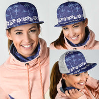 Blue Hawaii Palm Tree Hibiscus Mesh Trucker Cap Fantasy Summer Vibe