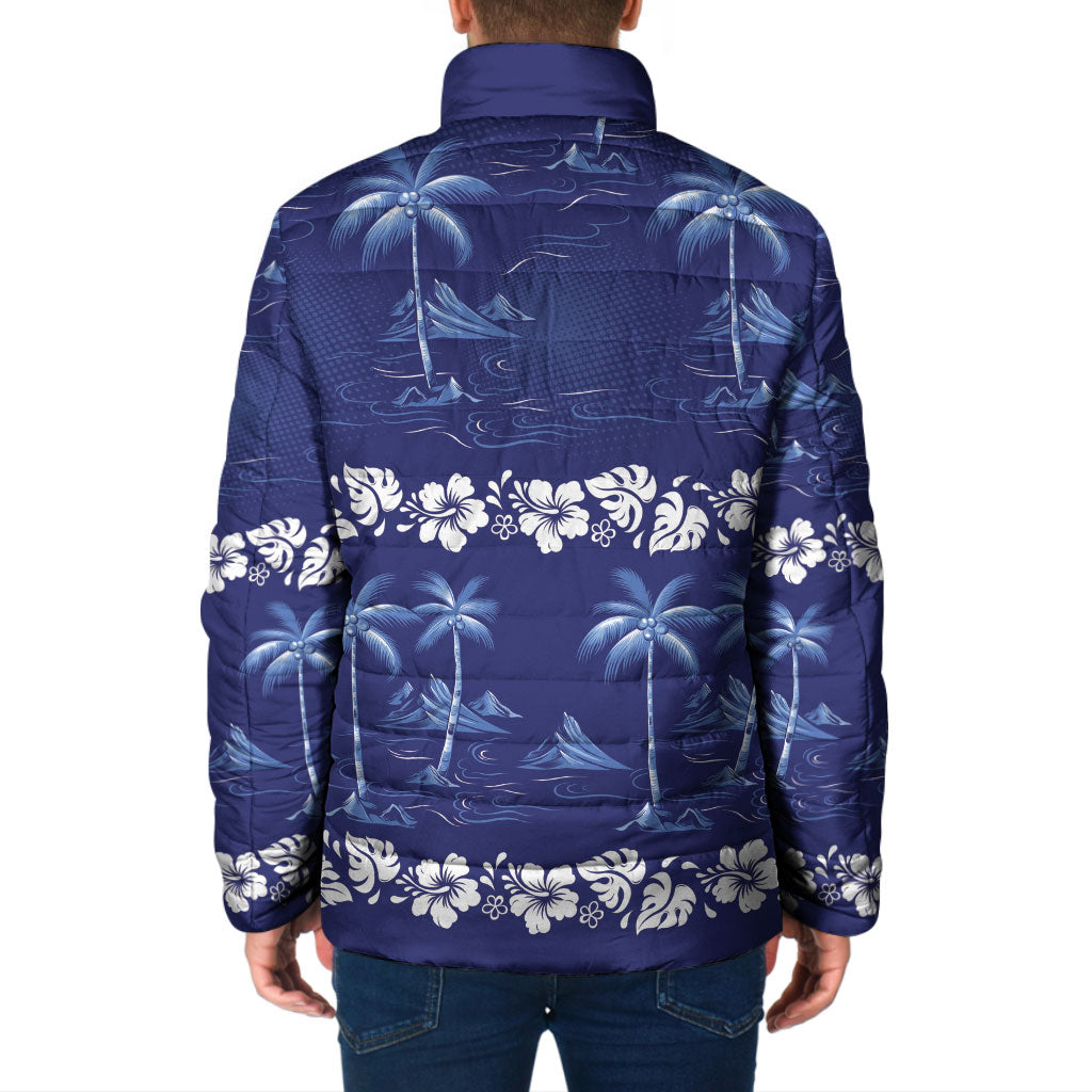 Blue Hawaii Palm Tree Hibiscus Padded Jacket Fantasy Summer Vibe