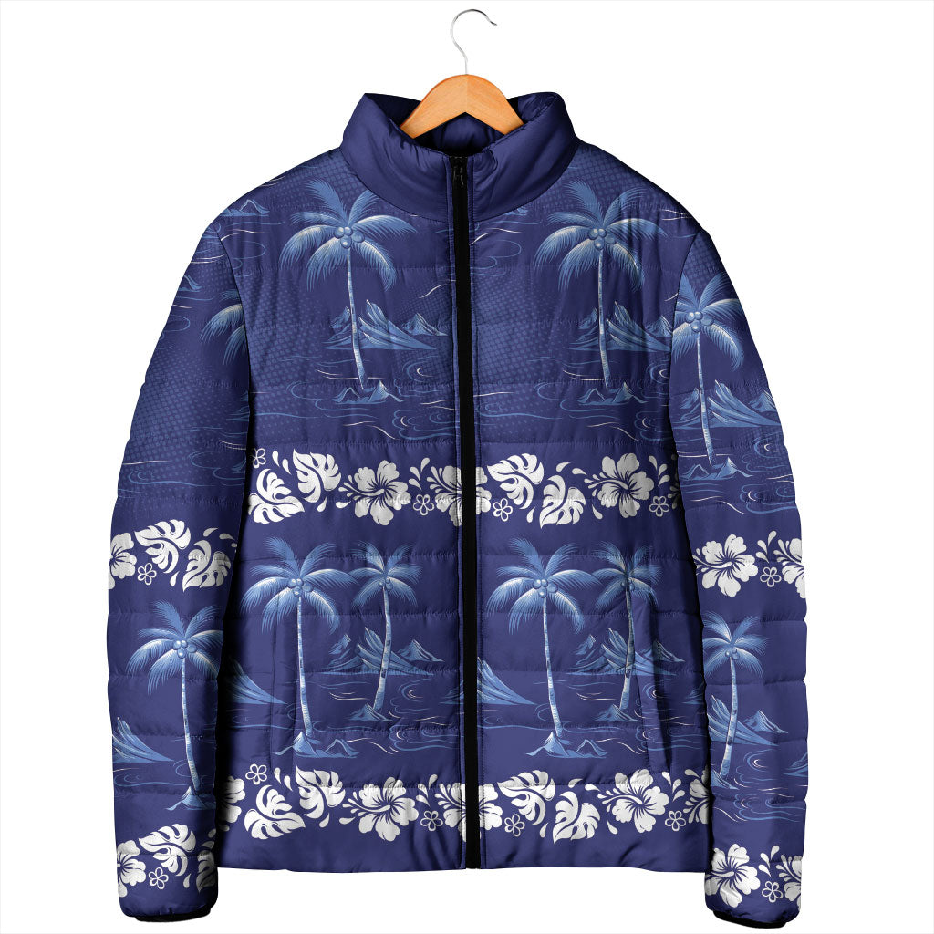 Blue Hawaii Palm Tree Hibiscus Padded Jacket Fantasy Summer Vibe