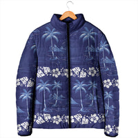 Blue Hawaii Palm Tree Hibiscus Padded Jacket Fantasy Summer Vibe