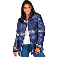 Blue Hawaii Palm Tree Hibiscus Padded Jacket Fantasy Summer Vibe