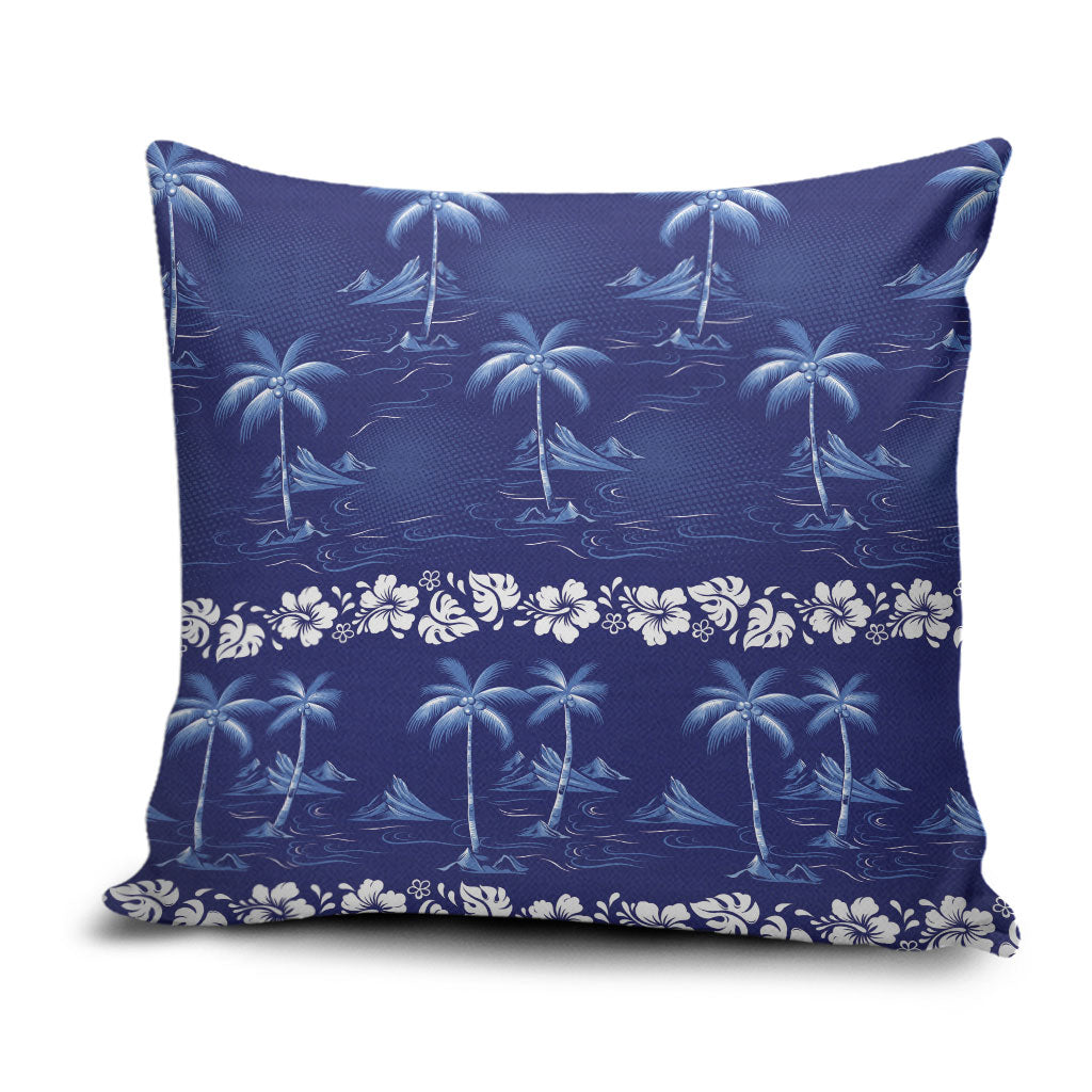 Blue Hawaii Palm Tree Hibiscus Pillow Cover Fantasy Summer Vibe