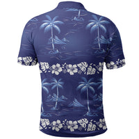 Blue Hawaii Palm Tree Hibiscus Polo Shirt Fantasy Summer Vibe