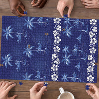 Blue Hawaii Palm Tree Hibiscus Puzzle Fantasy Summer Vibe