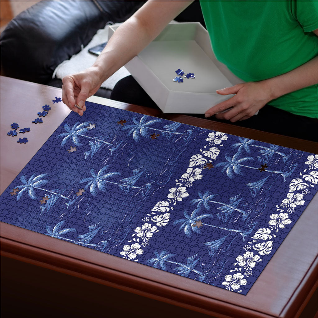 Blue Hawaii Palm Tree Hibiscus Puzzle Fantasy Summer Vibe
