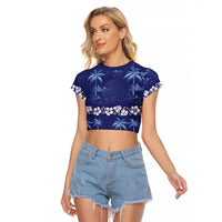 Blue Hawaii Palm Tree Hibiscus Raglan Cropped T Shirt Fantasy Summer Vibe