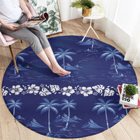 Blue Hawaii Palm Tree Hibiscus Round Carpet Fantasy Summer Vibe