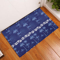 Blue Hawaii Palm Tree Hibiscus Rubber Doormat Fantasy Summer Vibe