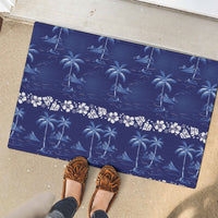 Blue Hawaii Palm Tree Hibiscus Rubber Doormat Fantasy Summer Vibe