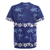Blue Hawaii Palm Tree Hibiscus Rugby Jersey Fantasy Summer Vibe