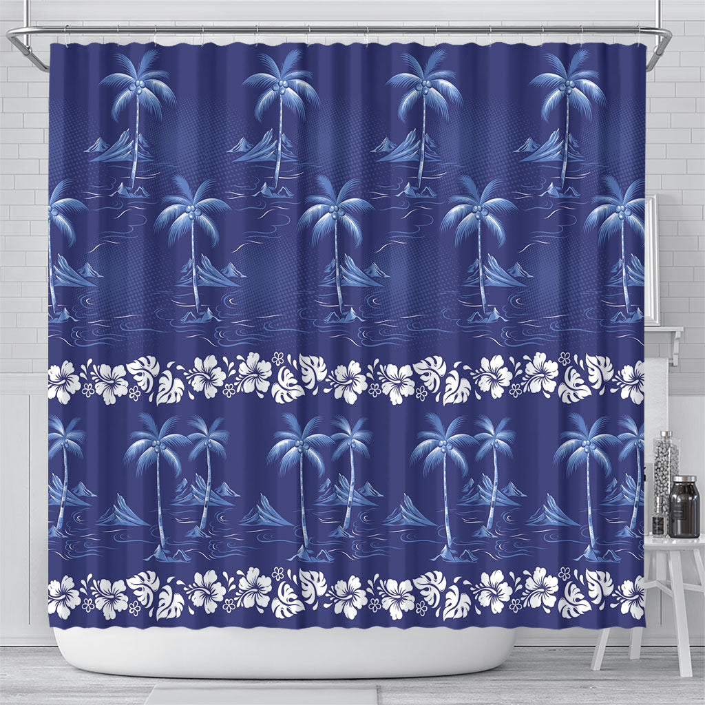 Blue Hawaii Palm Tree Hibiscus Shower Curtain Fantasy Summer Vibe