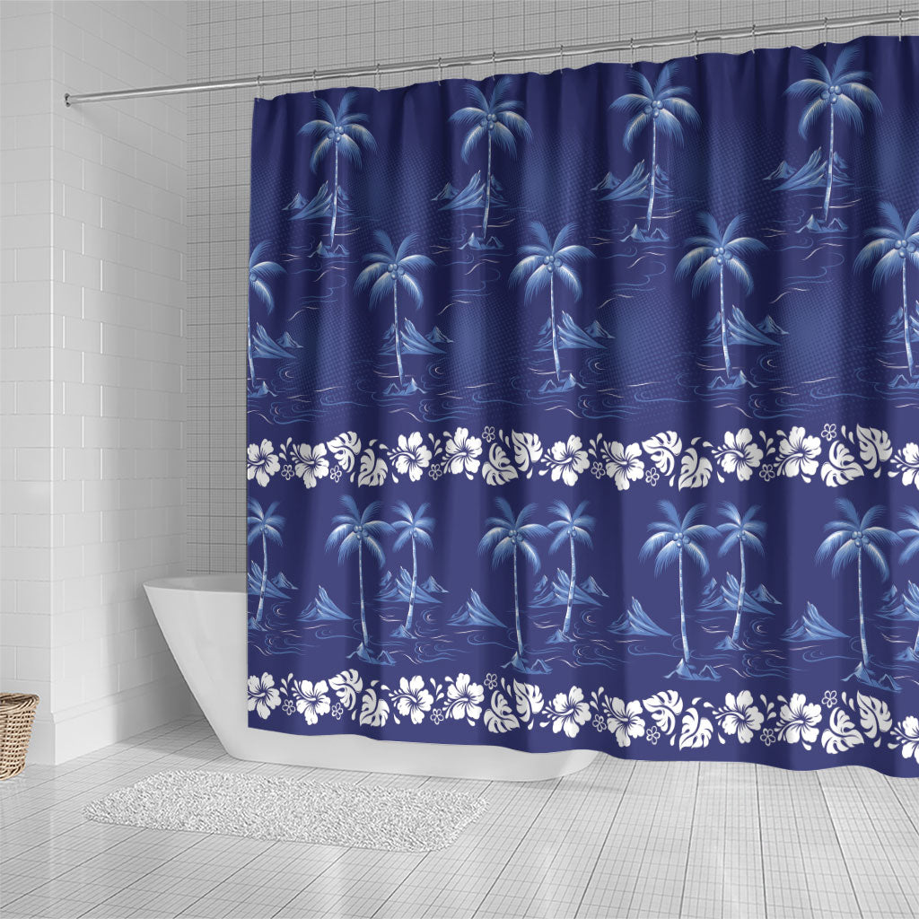 Blue Hawaii Palm Tree Hibiscus Shower Curtain Fantasy Summer Vibe