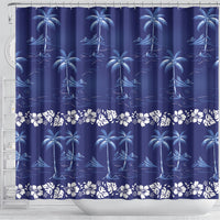 Blue Hawaii Palm Tree Hibiscus Shower Curtain Fantasy Summer Vibe