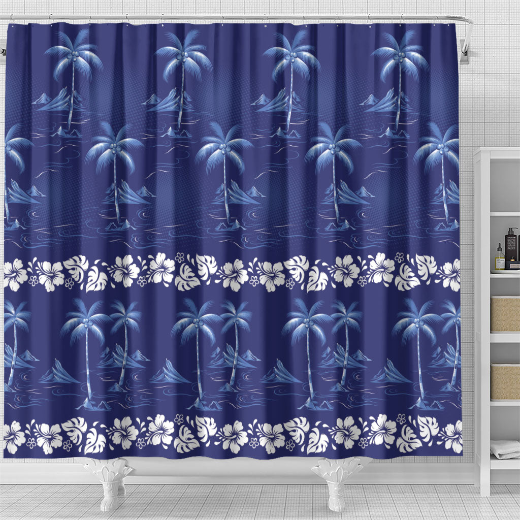 Blue Hawaii Palm Tree Hibiscus Shower Curtain Fantasy Summer Vibe