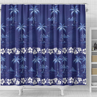 Blue Hawaii Palm Tree Hibiscus Shower Curtain Fantasy Summer Vibe
