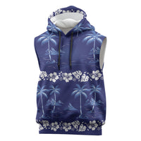 Blue Hawaii Palm Tree Hibiscus Sleeveless Hoodie Fantasy Summer Vibe