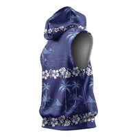 Blue Hawaii Palm Tree Hibiscus Sleeveless Hoodie Fantasy Summer Vibe