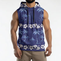 Blue Hawaii Palm Tree Hibiscus Sleeveless Hoodie Fantasy Summer Vibe