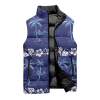 Blue Hawaii Palm Tree Hibiscus Sleeveless Puffer Jacket Fantasy Summer Vibe