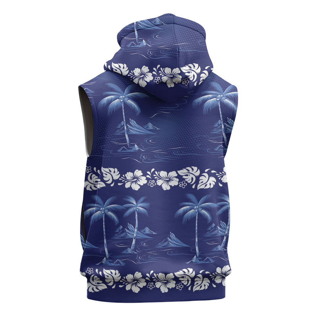 Blue Hawaii Palm Tree Hibiscus Sleeveless Zip Hoodie Fantasy Summer Vibe