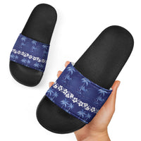 Blue Hawaii Palm Tree Hibiscus Slide Sandals Fantasy Summer Vibe