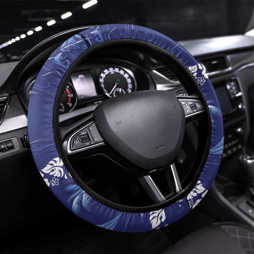 Blue Hawaii Palm Tree Hibiscus Steering Wheel Cover Fantasy Summer Vibe