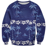 Blue Hawaii Palm Tree Hibiscus Sweatshirt Fantasy Summer Vibe