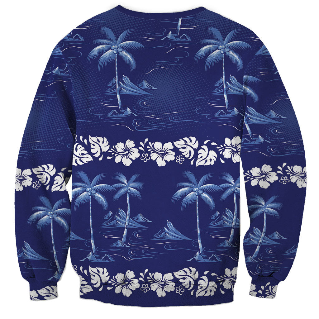 Blue Hawaii Palm Tree Hibiscus Sweatshirt Fantasy Summer Vibe