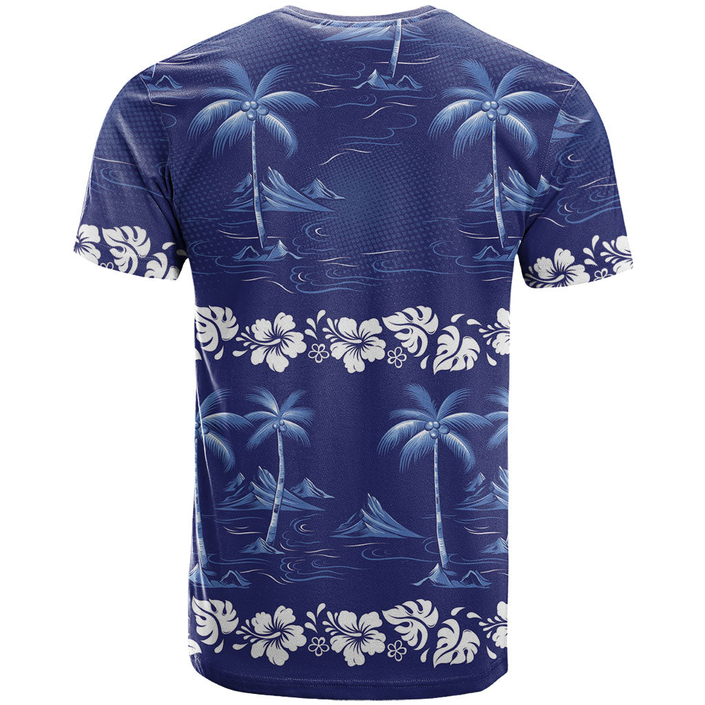 Blue Hawaii Palm Tree Hibiscus T Shirt Fantasy Summer Vibe