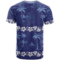 Blue Hawaii Palm Tree Hibiscus T Shirt Fantasy Summer Vibe