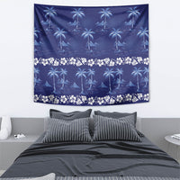 Blue Hawaii Palm Tree Hibiscus Tapestry Fantasy Summer Vibe