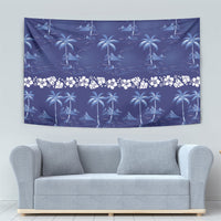 Blue Hawaii Palm Tree Hibiscus Tapestry Fantasy Summer Vibe